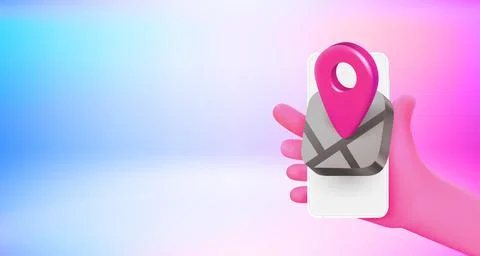 Using navigation application on mobile phone. 3d vector banner with copy spac 스톡 일러스트