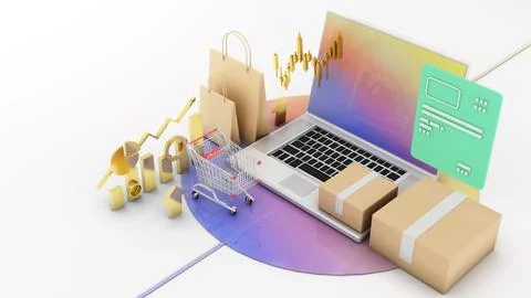 Using a notebook to order products and services online, online business tec.. Stock Photos