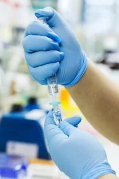 Using nylon syringe filter Stock Photos