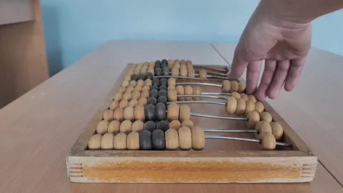 Using Old Abacus, Vintage Counting Frame Stock Footage 287872825