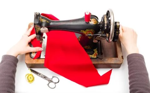 Using an old sewing machine Foto stock