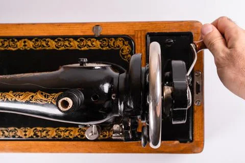 Using an old sewing machine Stock Photos