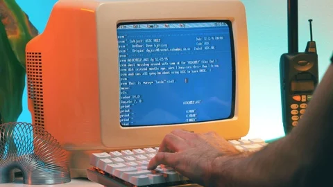 Using an Old Vintage Computer from the 80s 90s Retro Technology 스톡 동영상 102344467