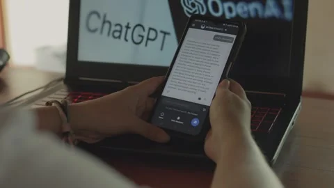 Using Open AI Chat GPT on a mobile device. Close up. Stock Footage 241719363
