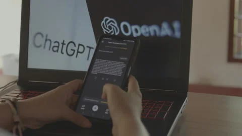 Using Open AI Chat GPT on a mobile device. Close up. Stock Footage 241719412