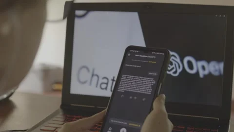 Using Open AI Chat GPT on a mobile device. Close up. Stock Footage 241719455