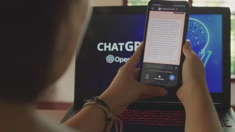 Using Open AI Chat GPT on a mobile device. Close up. Stock Footage 241719476