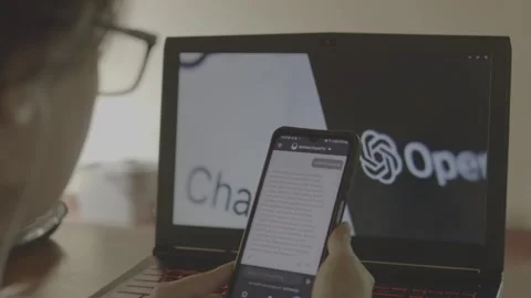 Using Open AI Chat GPT on a mobile device. Close up. Stock Footage 241719519