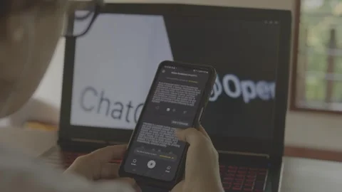 Using Open AI Chat GPT on a mobile device. Close up. Stock Footage 241719570