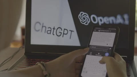 Using Open AI Chat GPT on a mobile device. Close up. Stock Footage 241719617