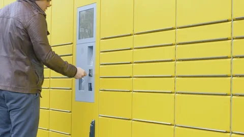 Using a parcel station in germany Stock Footage 97406315