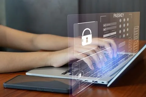 Using Passkey instead of a code set for maximum security Biometric Lock. Stock Photos