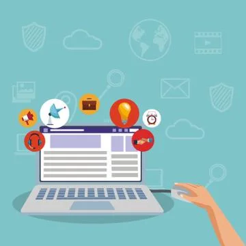 Using PC for check social media Stock Illustration