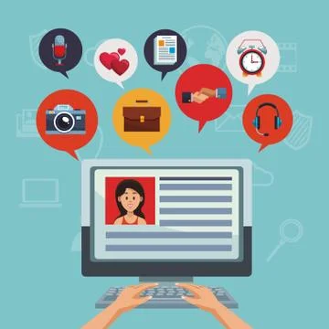 Using PC for check social media 库存插图