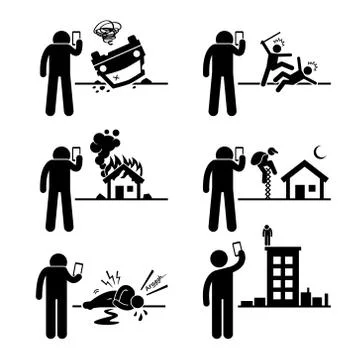 Using Phone Camera to Take and Record Video Picture of Incident Stick Figure Pic Stock-Illustration