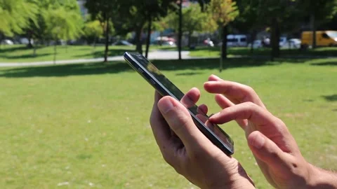 Using Phone Outside Close Up Stock Footage 338122885