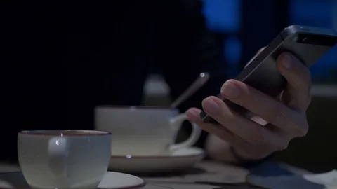 Using Phone with Screen In Cafe. Stock Footage 97304251