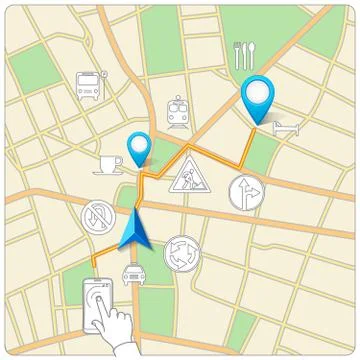 Using phone for street map navigation vector Stock Illustration