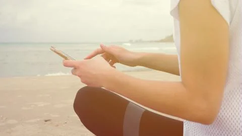 Using phone on vacation overseas Stock Photos