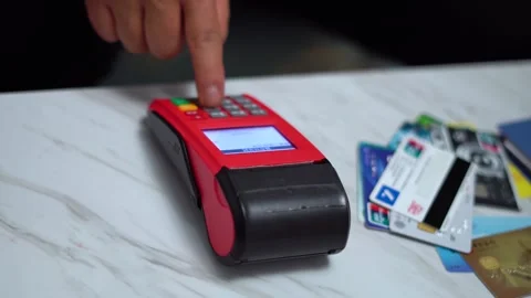Using POS machine to swipe card to withdraw cash and lend at usury Stock Footage 193986292