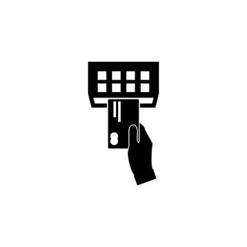 Using Pos Terminal. Hand Pushing Credit Card in to Bank Card Reader. Credit.. Stock Illustration