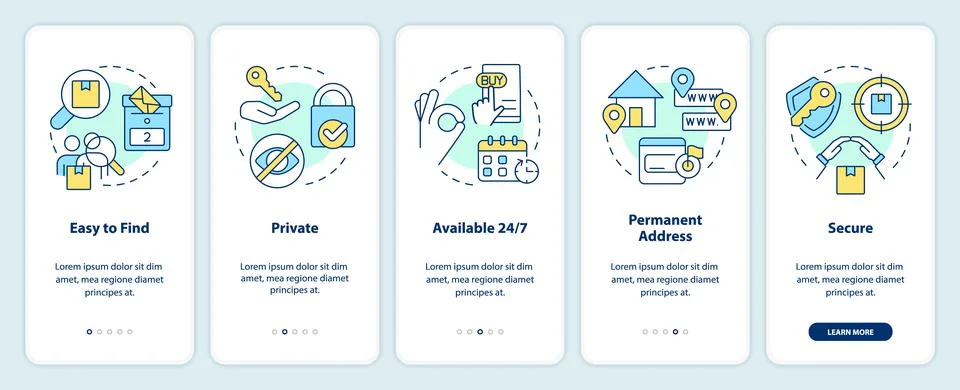 Using post office boxes benefits onboarding mobile app screen Illustrazione stock