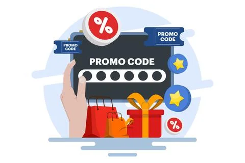 Using promo code on online shopping payment, Discount code, Gift voucher. Stock Illustration