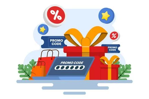 Using promo code on online shopping payment, Discount code, Gift voucher. Stock Illustration