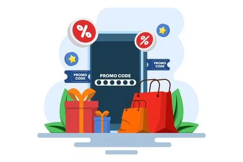 Using promo code on online shopping payment, Discount code, Gift voucher. Stock Illustration