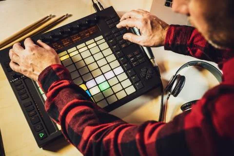 Using a Push Midi Controller Stock Photos