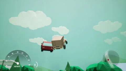 Using a quick beige vehicle to win a fun retro console video game challenge Stock Footage 275588691