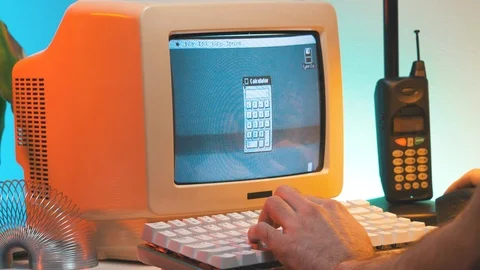 Using a Retro Computer in 80s 90s Vintag... | Stock Video | Pond5