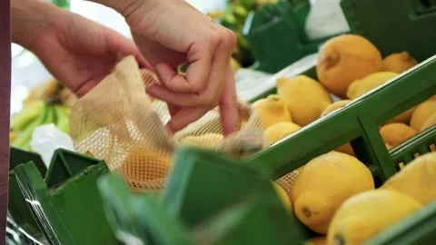 Using reusable eco bag. Stock Footage 204778948