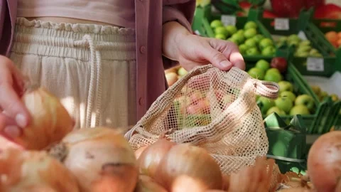 Using reusable eco bag. Stock Footage 204779308
