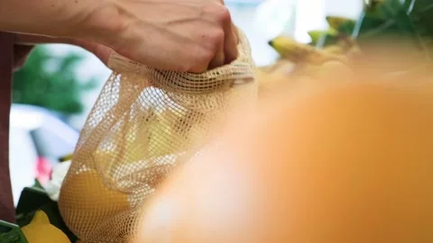 Using reusable eco bag. Stock Footage 204779491