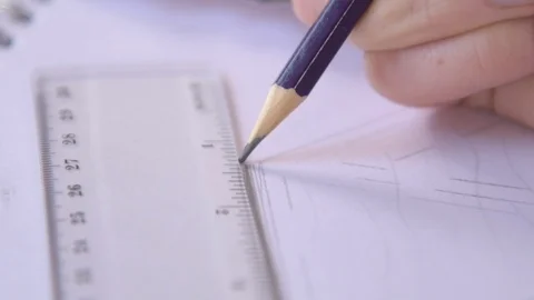 Using Ruler in Technical Drawing Close Up Stock Footage 124195828