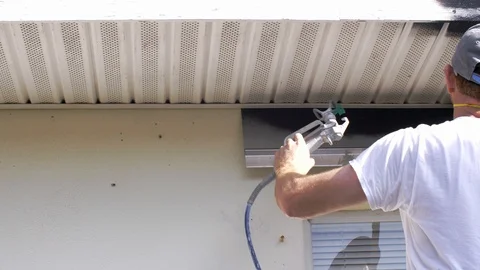 Using Safety Paint Mask Man Sprays Paint Stock Footage 95489958