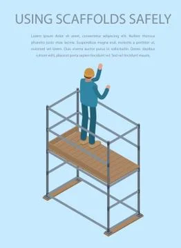 Using scaffolds safely concept background, isometric style Stock Illustration