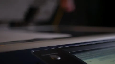 Using scanner panel the multi-function printer for scanning and printing. Stock Footage 306867930