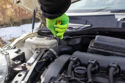 Using a Screwdriver to Fix a Car Engine During a Sunny Day in an Outdoor Se.. Stock Photos