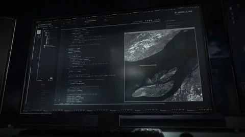 Using a script to launch spy satellite information network program interface Stock Footage 305947011