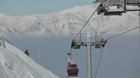 Using ski lift in the mountain. 4K Footage in Turkey Stock Footage 147093374