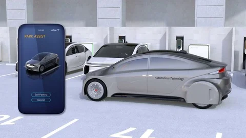Using smart phone app to parking an autonomous car Stock Footage 76033169