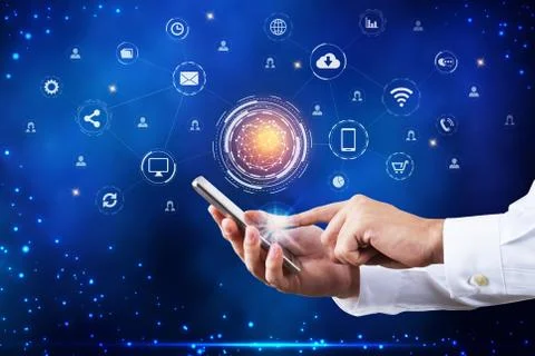 Using smart phone with application icons	 Stock Photos
