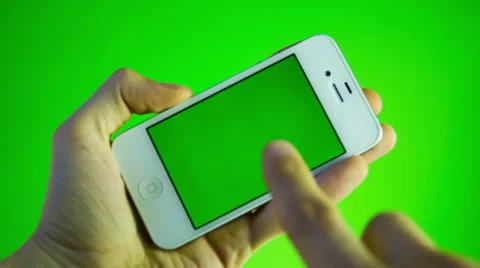 Using smart phone on green screen with various hand gestures Stockbeeldmateriaal 49486885