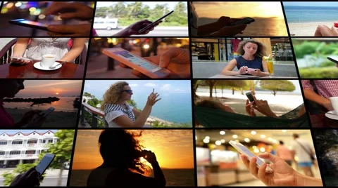 Using Smartphone Collage Animation. UHD Stock Footage 61384027