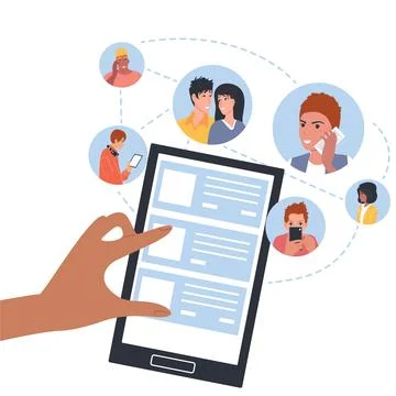 Using a smartphone to communicate with people around the world. Vector. Stock Illustration