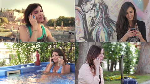Using smartphone composite: composition of scenes about people with mobile phone Video stock 40300586