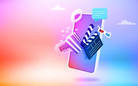 Using smartphone for entertainment. 3d vector vertical banner with copy space Stock Illustration