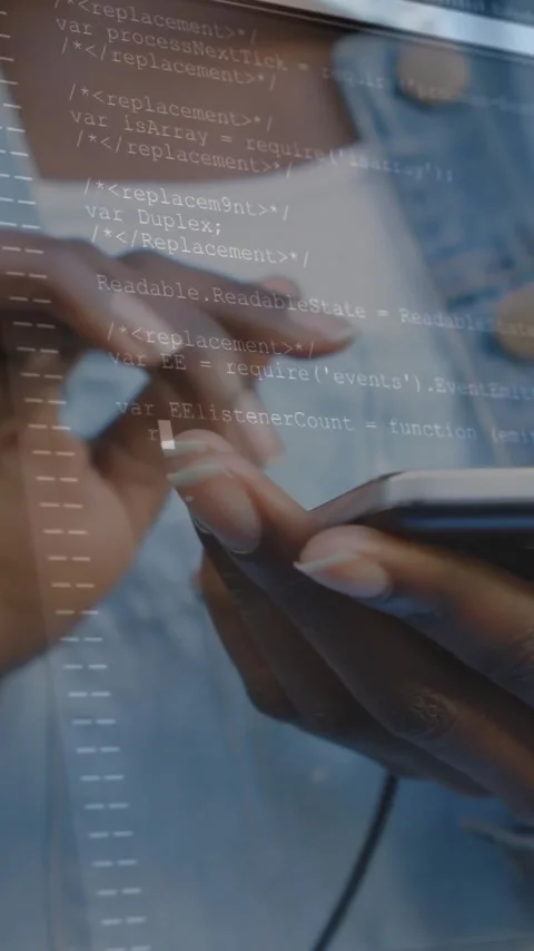 Using smartphone, hands working on animation coding in technology setting Stock Footage 320160980